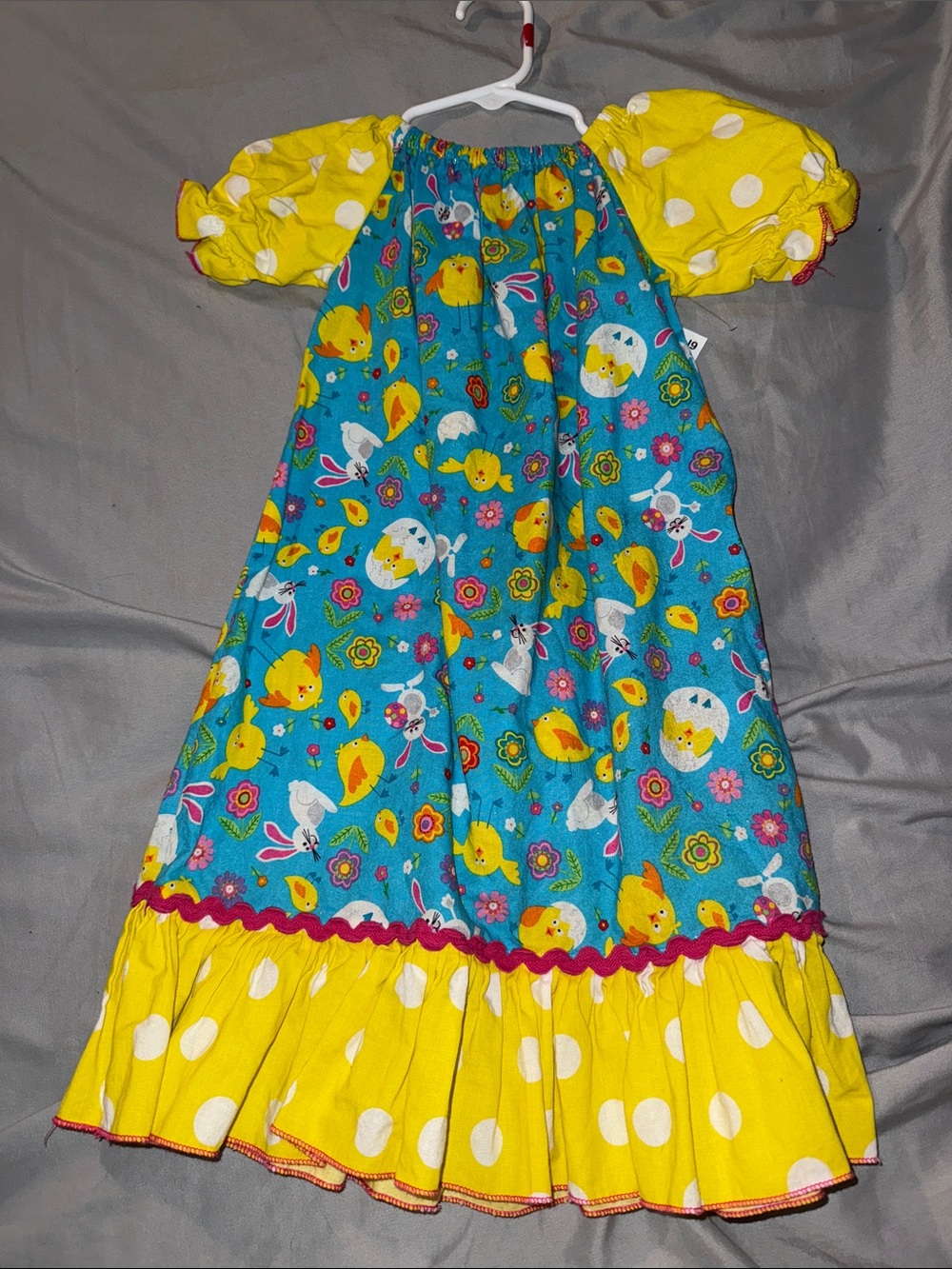 Blue & Yellow Easter Chick Print Girls Dress